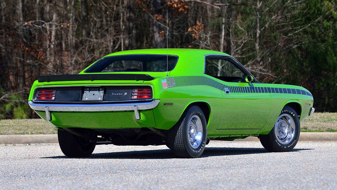 1970 Plymouth HEMI Cuda green stripe rear right